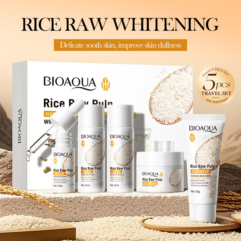 5pcs BIOAOUA Rice Raw Whitenin - Luxury Skincare Kit 评论和价格